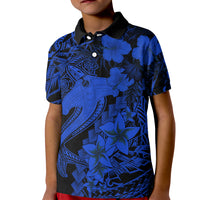Aloha Hawaii Kid Polo Shirt Hammerhead Shark Tattoo Polynesian Summer - Blue - Wonder Print Shop