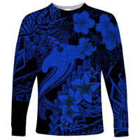 Aloha Hawaii Long Sleeve Shirt Hammerhead Shark Tattoo Polynesian Summer - Blue - Wonder Print Shop