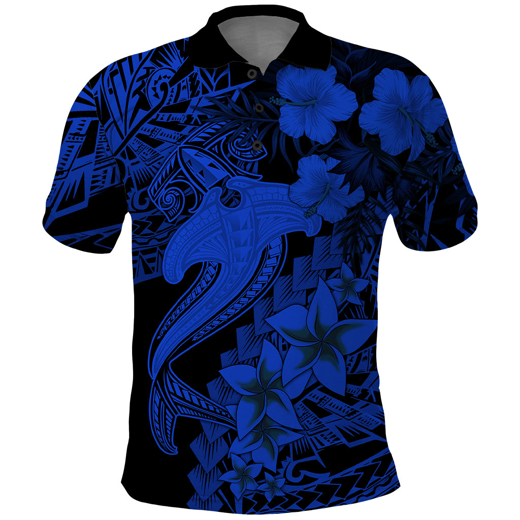 Aloha Hawaii Polo Shirt Hammerhead Shark Tattoo Polynesian Summer - Blue - Wonder Print Shop