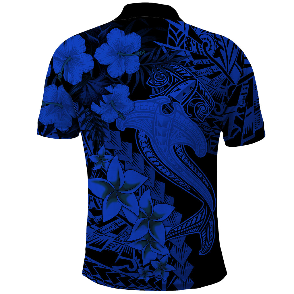 Aloha Hawaii Polo Shirt Hammerhead Shark Tattoo Polynesian Summer - Blue - Wonder Print Shop