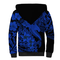 Aloha Hawaii Sherpa Hoodie Hammerhead Shark Tattoo Polynesian Summer - Blue - Wonder Print Shop