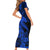 Aloha Hawaii Short Sleeve Bodycon Dress Hammerhead Shark Tattoo Polynesian Summer - Blue - Wonder Print Shop