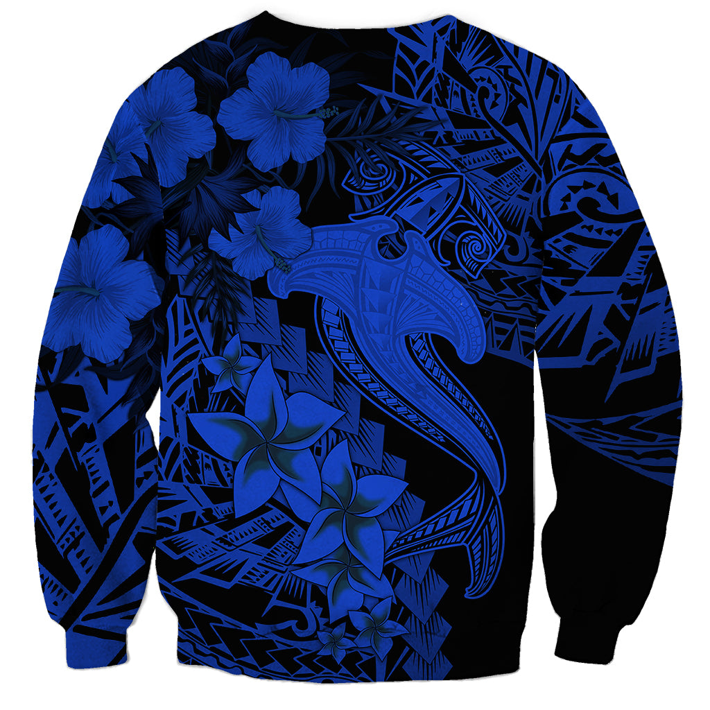 Aloha Hawaii Sweatshirt Hammerhead Shark Tattoo Polynesian Summer - Blue - Wonder Print Shop