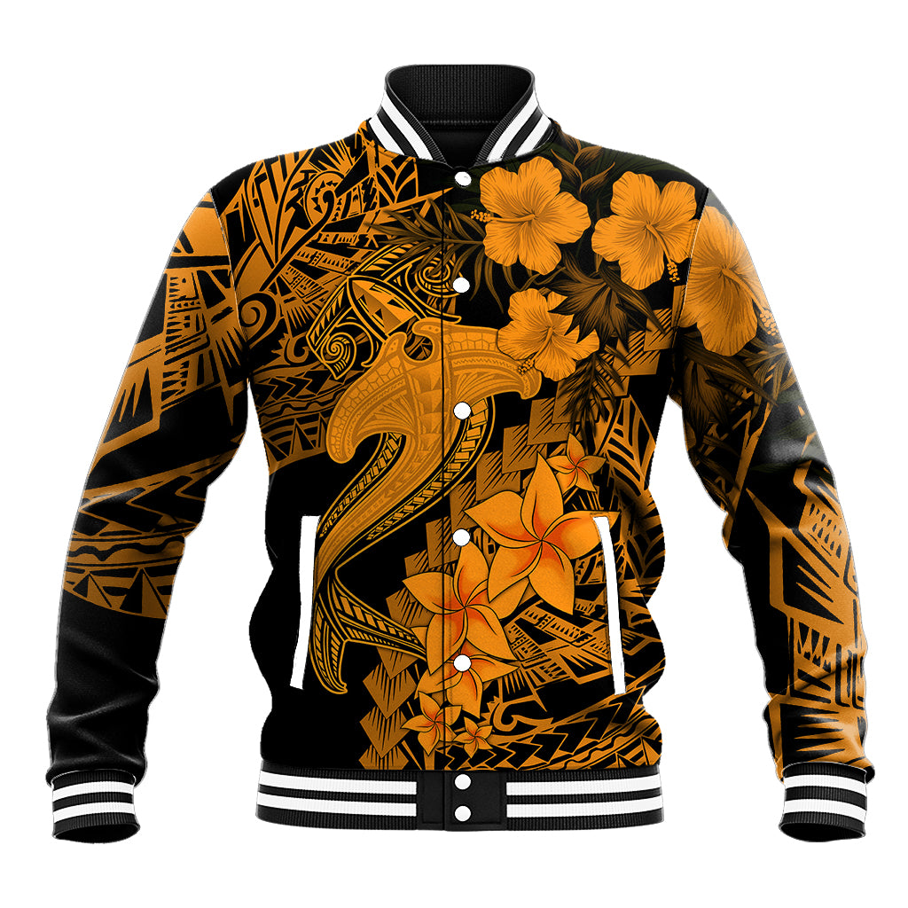 Aloha Hawaii Baseball Jacket Hammerhead Shark Tattoo Polynesian Summer - Gold LT9 - Wonder Print Shop