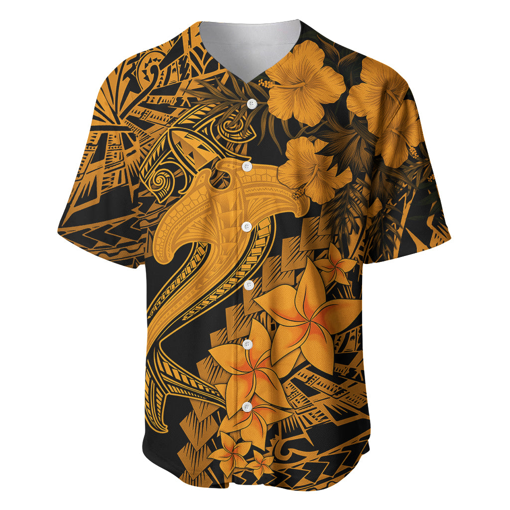 Aloha Hawaii Baseball Jersey Hammerhead Shark Tattoo Polynesian Summer - Gold LT9 - Wonder Print Shop