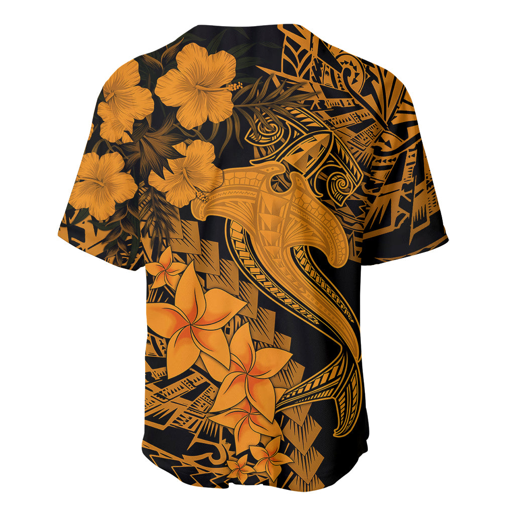 Aloha Hawaii Baseball Jersey Hammerhead Shark Tattoo Polynesian Summer - Gold LT9 - Wonder Print Shop