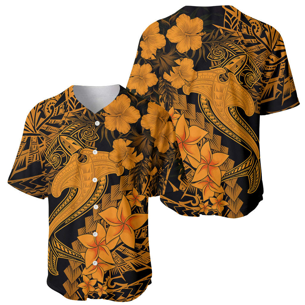 Aloha Hawaii Baseball Jersey Hammerhead Shark Tattoo Polynesian Summer - Gold LT9 - Wonder Print Shop