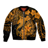 Aloha Hawaii Bomber Jacket Hammerhead Shark Tattoo Polynesian Summer - Gold LT9 - Wonder Print Shop