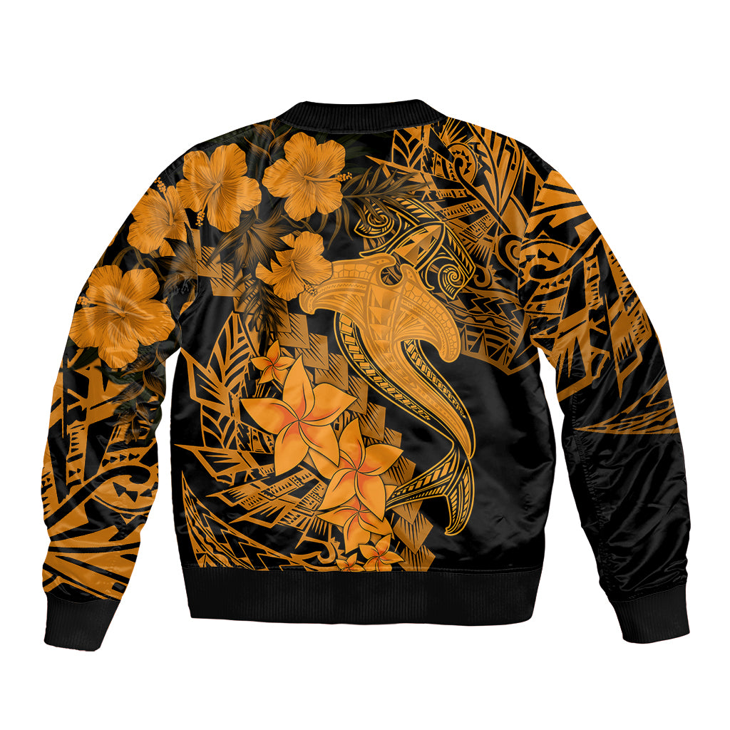 Aloha Hawaii Bomber Jacket Hammerhead Shark Tattoo Polynesian Summer - Gold LT9 - Wonder Print Shop