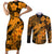 Aloha Hawaii Couples Matching Short Sleeve Bodycon Dress and Long Sleeve Button Shirts Hammerhead Shark Tattoo Polynesian Summer - Gold LT9 - Wonder Print Shop