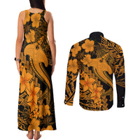 Aloha Hawaii Couples Matching Tank Maxi Dress and Long Sleeve Button Shirts Hammerhead Shark Tattoo Polynesian Summer - Gold LT9 - Wonder Print Shop