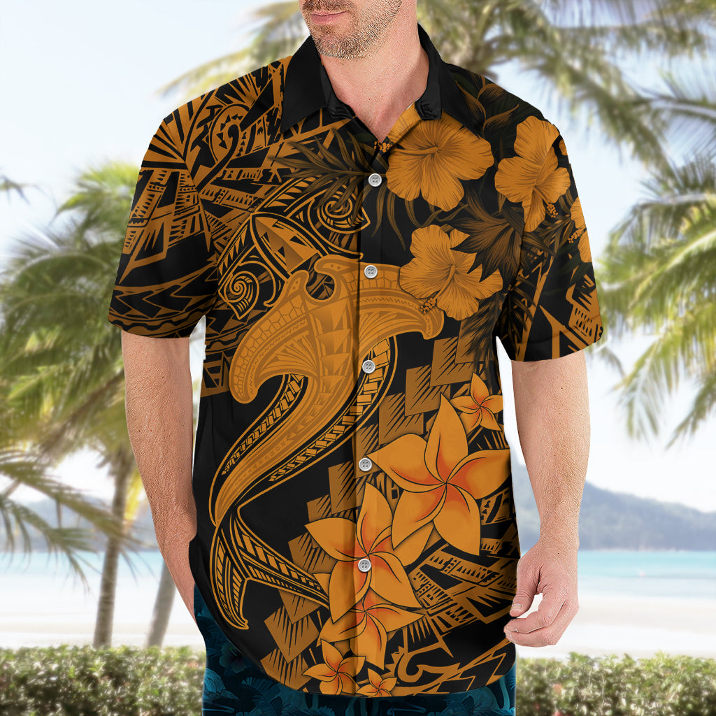 Aloha Hawaii Hawaiian Shirt Hammerhead Shark Tattoo Polynesian Summer - Gold - Wonder Print Shop