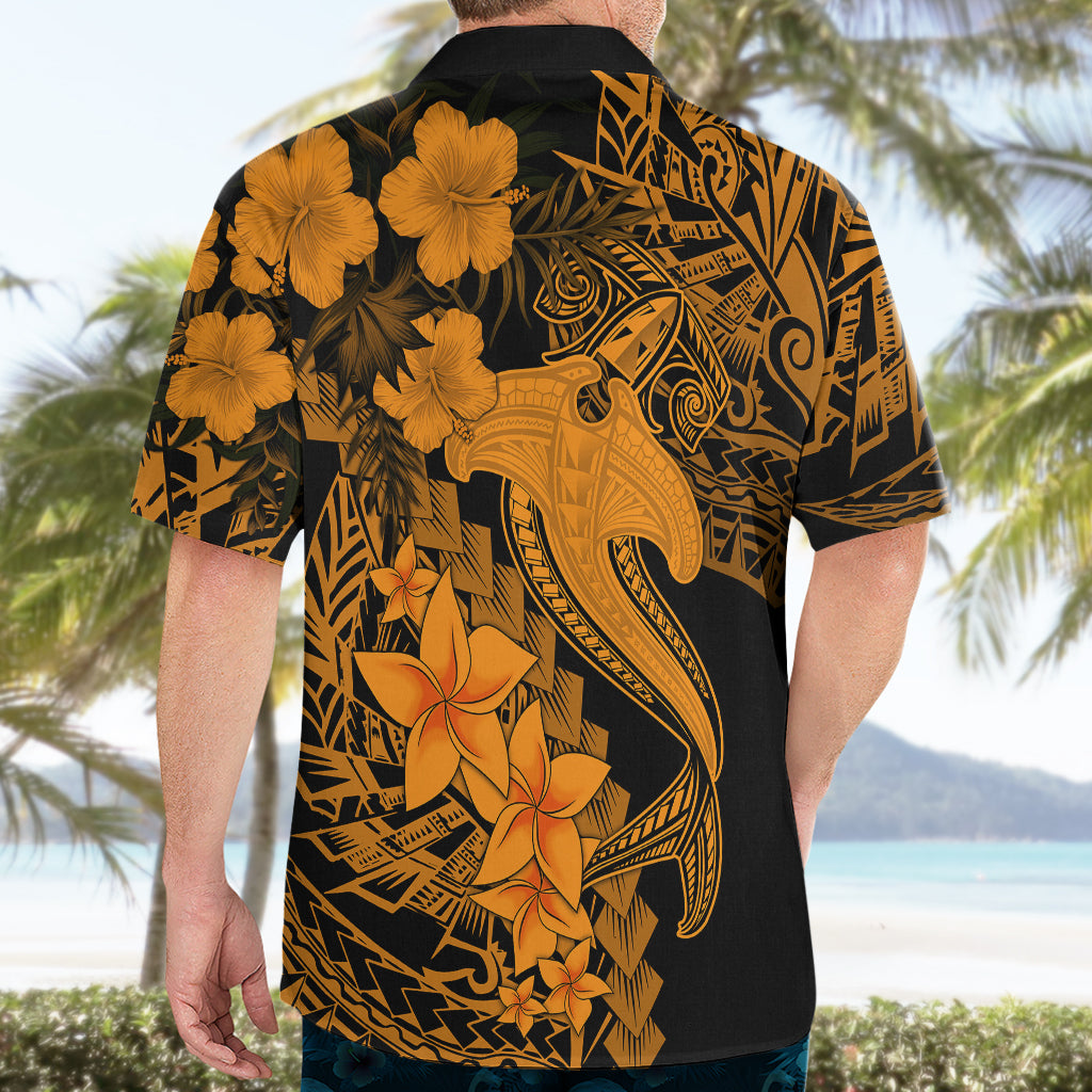 Aloha Hawaii Hawaiian Shirt Hammerhead Shark Tattoo Polynesian Summer - Gold - Wonder Print Shop