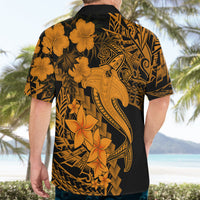 Aloha Hawaii Hawaiian Shirt Hammerhead Shark Tattoo Polynesian Summer - Gold - Wonder Print Shop