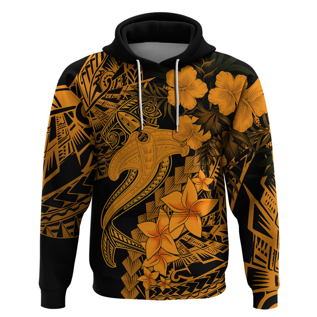 Aloha Hawaii Hoodie Hammerhead Shark Tattoo Polynesian Summer - Gold - Wonder Print Shop