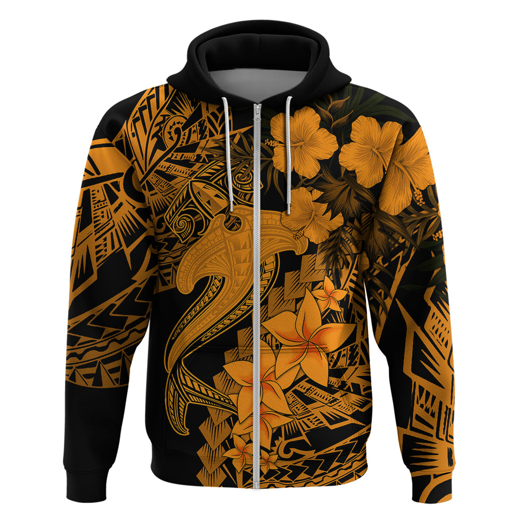 Aloha Hawaii Hoodie Hammerhead Shark Tattoo Polynesian Summer - Gold - Wonder Print Shop