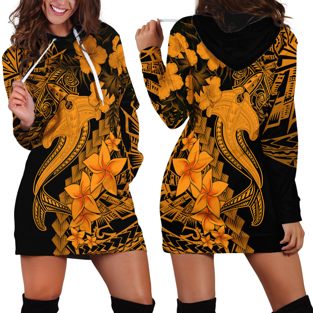 Aloha Hawaii Hoodie Dress Hammerhead Shark Tattoo Polynesian Summer - Gold - Wonder Print Shop