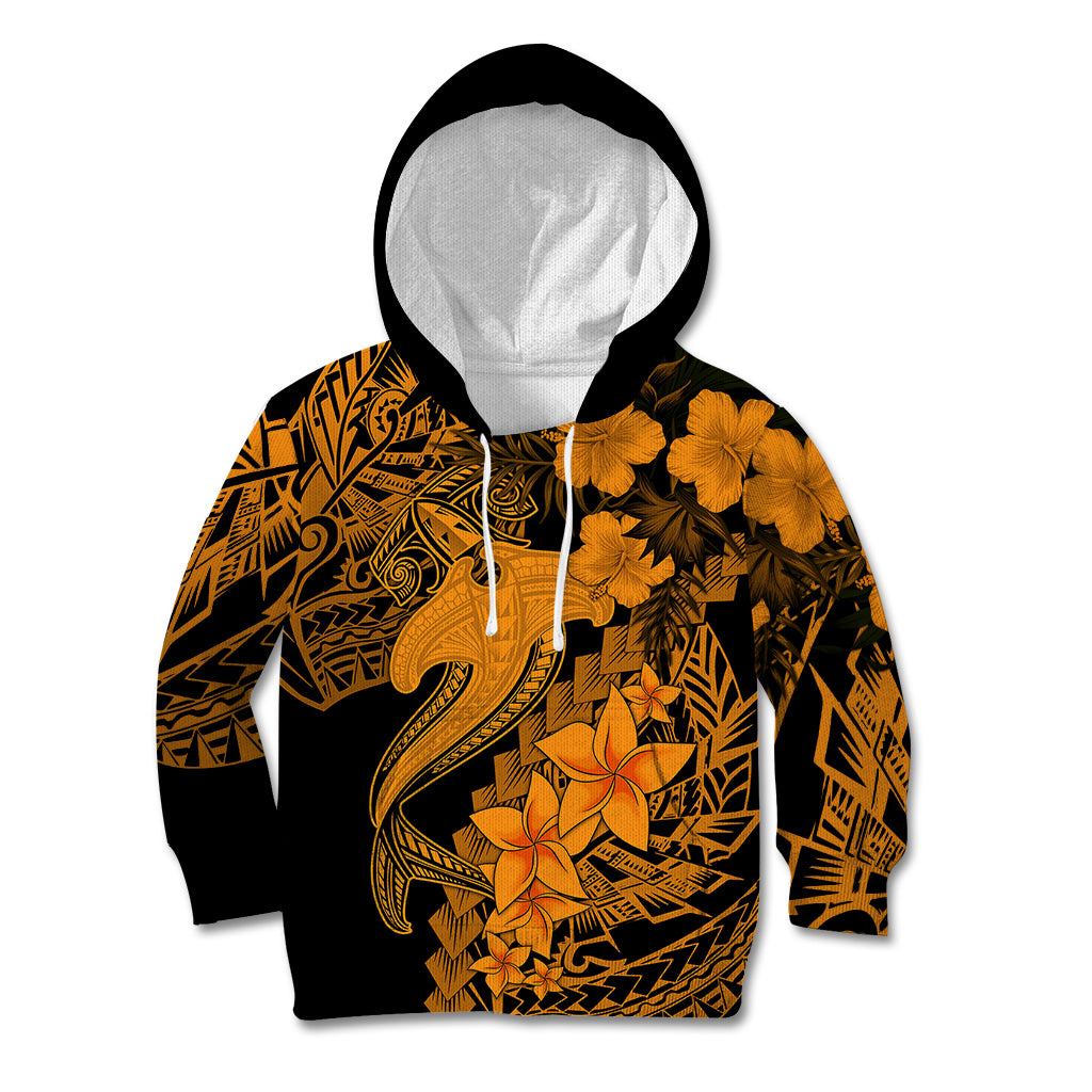 Aloha Hawaii Kid Hoodie Hammerhead Shark Tattoo Polynesian Summer - Gold - Wonder Print Shop