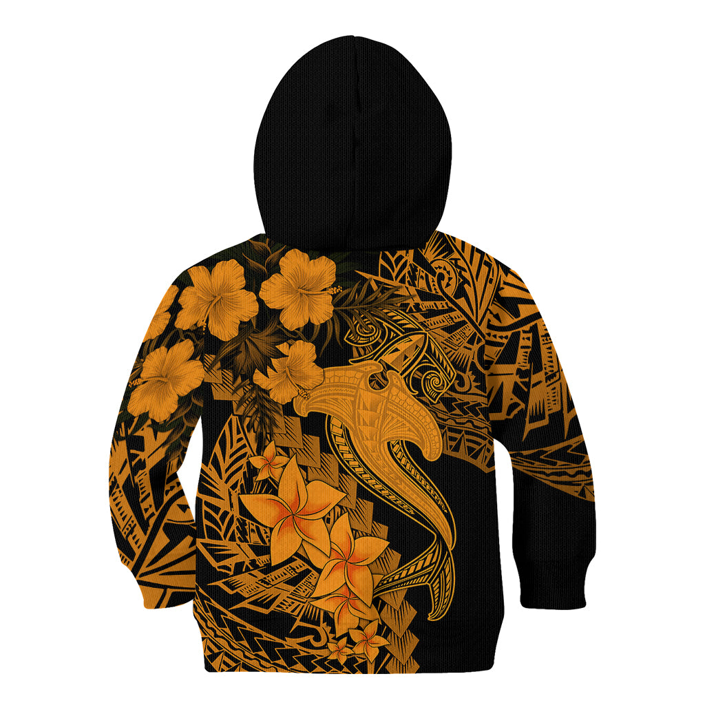 Aloha Hawaii Kid Hoodie Hammerhead Shark Tattoo Polynesian Summer - Gold - Wonder Print Shop