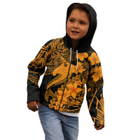 Aloha Hawaii Kid Hoodie Hammerhead Shark Tattoo Polynesian Summer - Gold - Wonder Print Shop