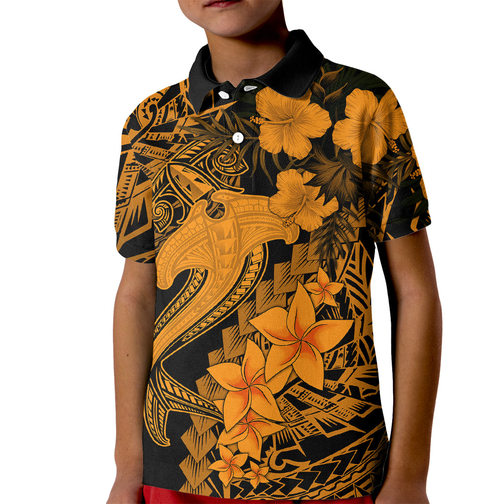 Aloha Hawaii Kid Polo Shirt Hammerhead Shark Tattoo Polynesian Summer - Gold - Wonder Print Shop