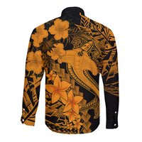 Aloha Hawaii Long Sleeve Button Shirt Hammerhead Shark Tattoo Polynesian Summer - Gold - Wonder Print Shop