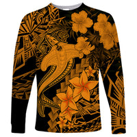 Aloha Hawaii Long Sleeve Shirt Hammerhead Shark Tattoo Polynesian Summer - Gold - Wonder Print Shop