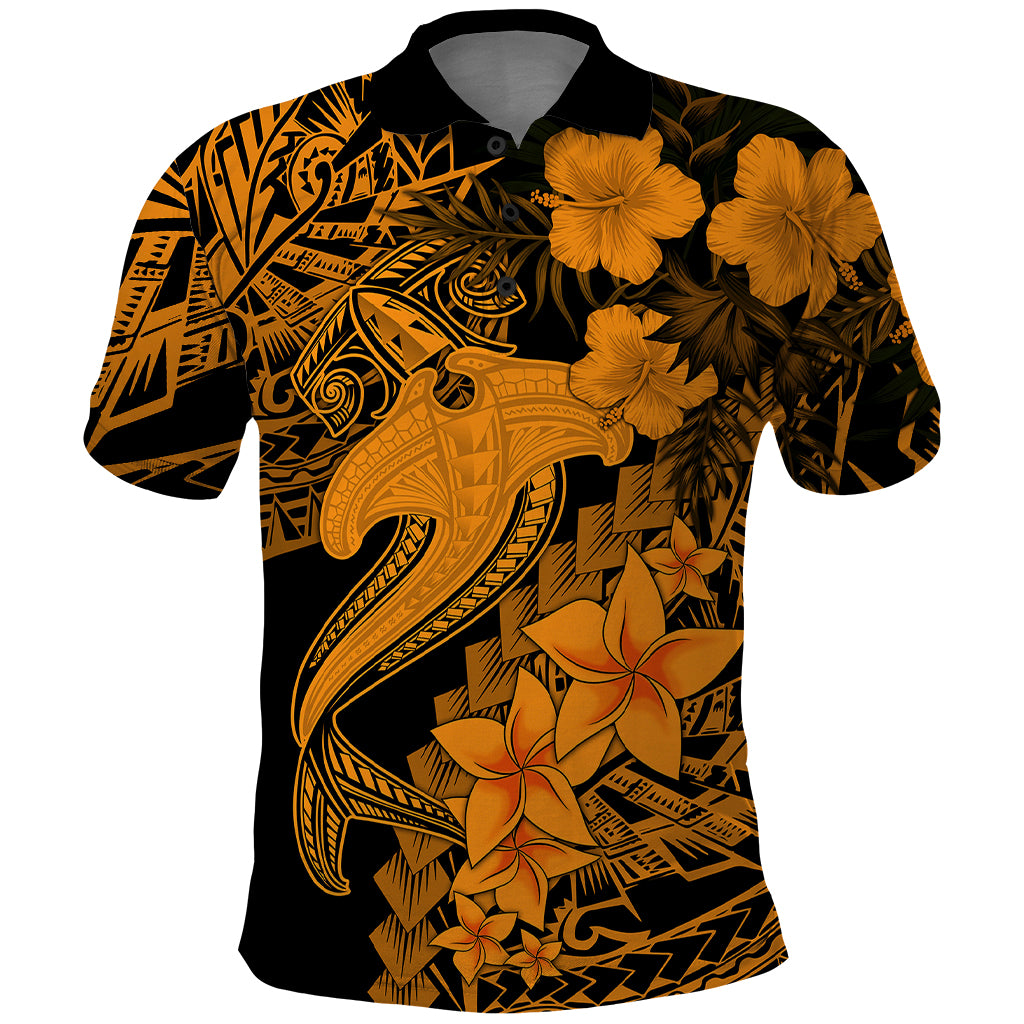 Aloha Hawaii Polo Shirt Hammerhead Shark Tattoo Polynesian Summer - Gold - Wonder Print Shop