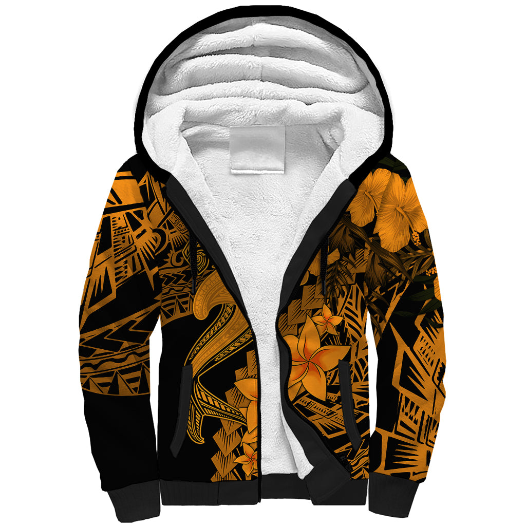 Aloha Hawaii Sherpa Hoodie Hammerhead Shark Tattoo Polynesian Summer - Gold - Wonder Print Shop