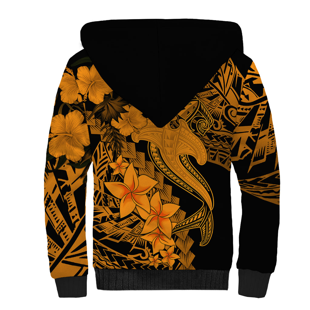 Aloha Hawaii Sherpa Hoodie Hammerhead Shark Tattoo Polynesian Summer - Gold - Wonder Print Shop