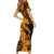 Aloha Hawaii Short Sleeve Bodycon Dress Hammerhead Shark Tattoo Polynesian Summer - Gold - Wonder Print Shop