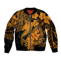 Aloha Hawaii Sleeve Zip Bomber Jacket Hammerhead Shark Tattoo Polynesian Summer - Gold - Wonder Print Shop