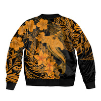 Aloha Hawaii Sleeve Zip Bomber Jacket Hammerhead Shark Tattoo Polynesian Summer - Gold - Wonder Print Shop