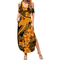 Aloha Hawaii Summer Maxi Dress Hammerhead Shark Tattoo Polynesian Summer - Gold - Wonder Print Shop