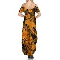 Aloha Hawaii Summer Maxi Dress Hammerhead Shark Tattoo Polynesian Summer - Gold - Wonder Print Shop