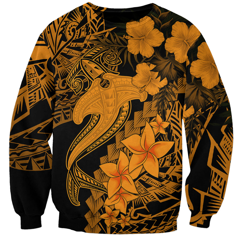 Aloha Hawaii Sweatshirt Hammerhead Shark Tattoo Polynesian Summer - Gold - Wonder Print Shop