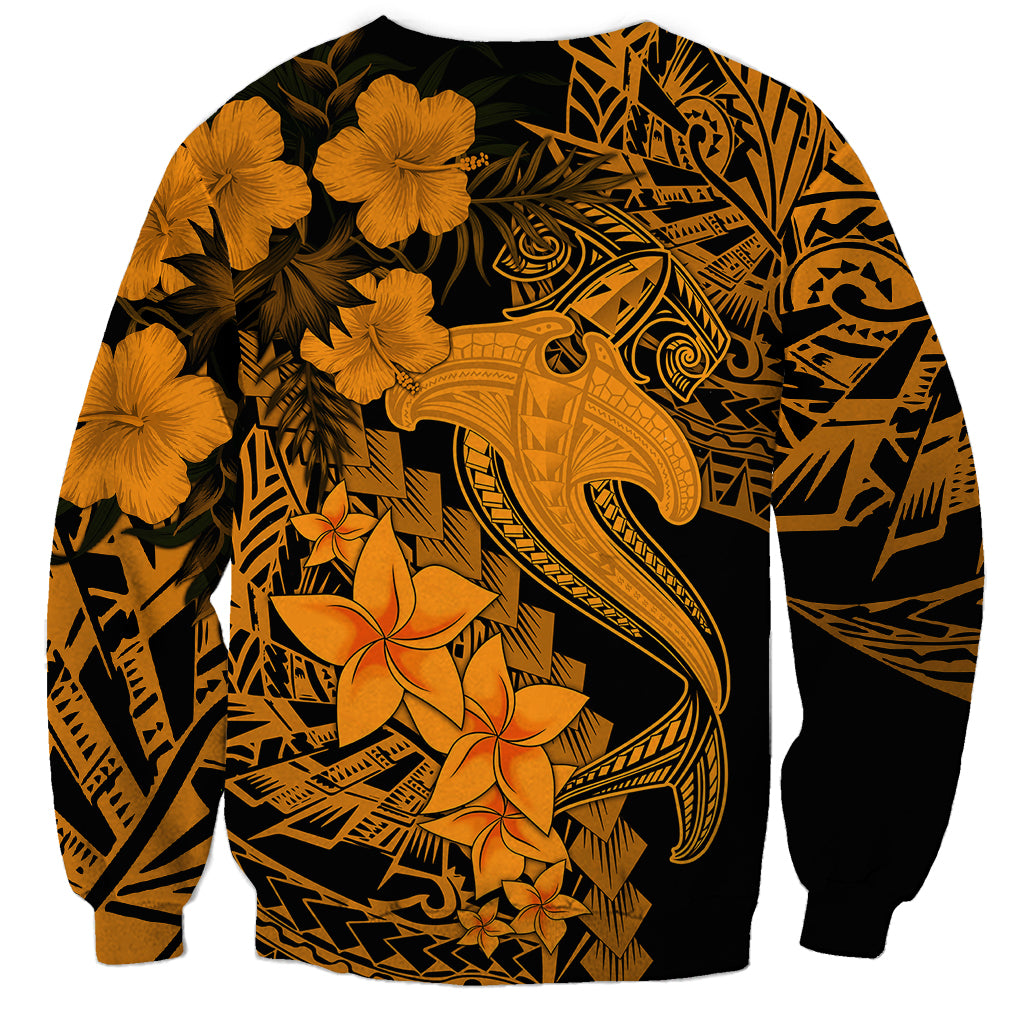 Aloha Hawaii Sweatshirt Hammerhead Shark Tattoo Polynesian Summer - Gold - Wonder Print Shop