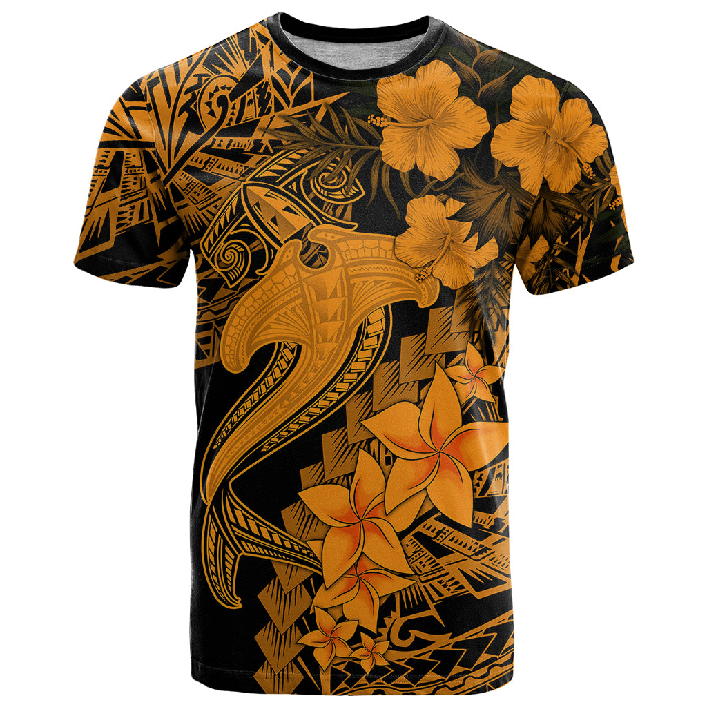 Aloha Hawaii T Shirt Hammerhead Shark Tattoo Polynesian Summer - Gold - Wonder Print Shop