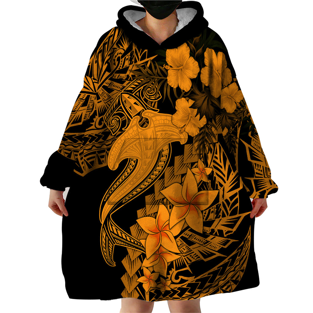 Aloha Hawaii Wearable Blanket Hoodie Hammerhead Shark Tattoo Polynesian Summer - Gold - Wonder Print Shop