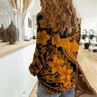 Aloha Hawaii Women Casual Shirt Hammerhead Shark Tattoo Polynesian Summer - Gold - Wonder Print Shop