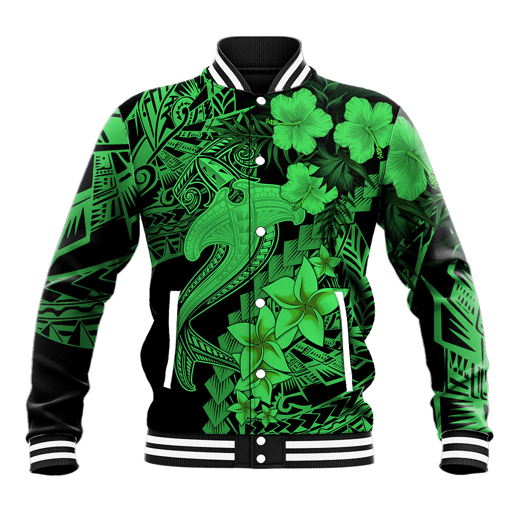 Aloha Hawaii Baseball Jacket Hammerhead Shark Tattoo Polynesian Summer - Green LT9 - Wonder Print Shop