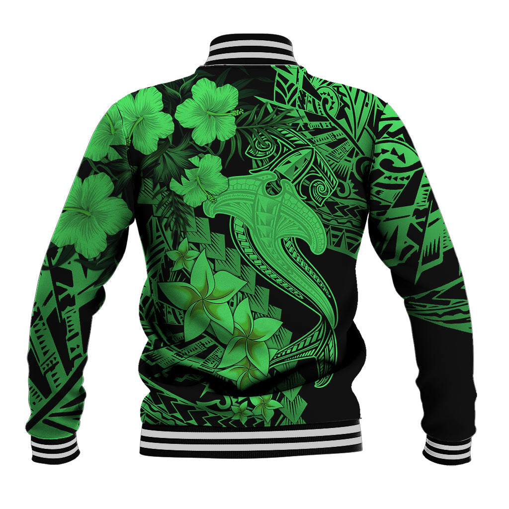 Aloha Hawaii Baseball Jacket Hammerhead Shark Tattoo Polynesian Summer - Green LT9 - Wonder Print Shop