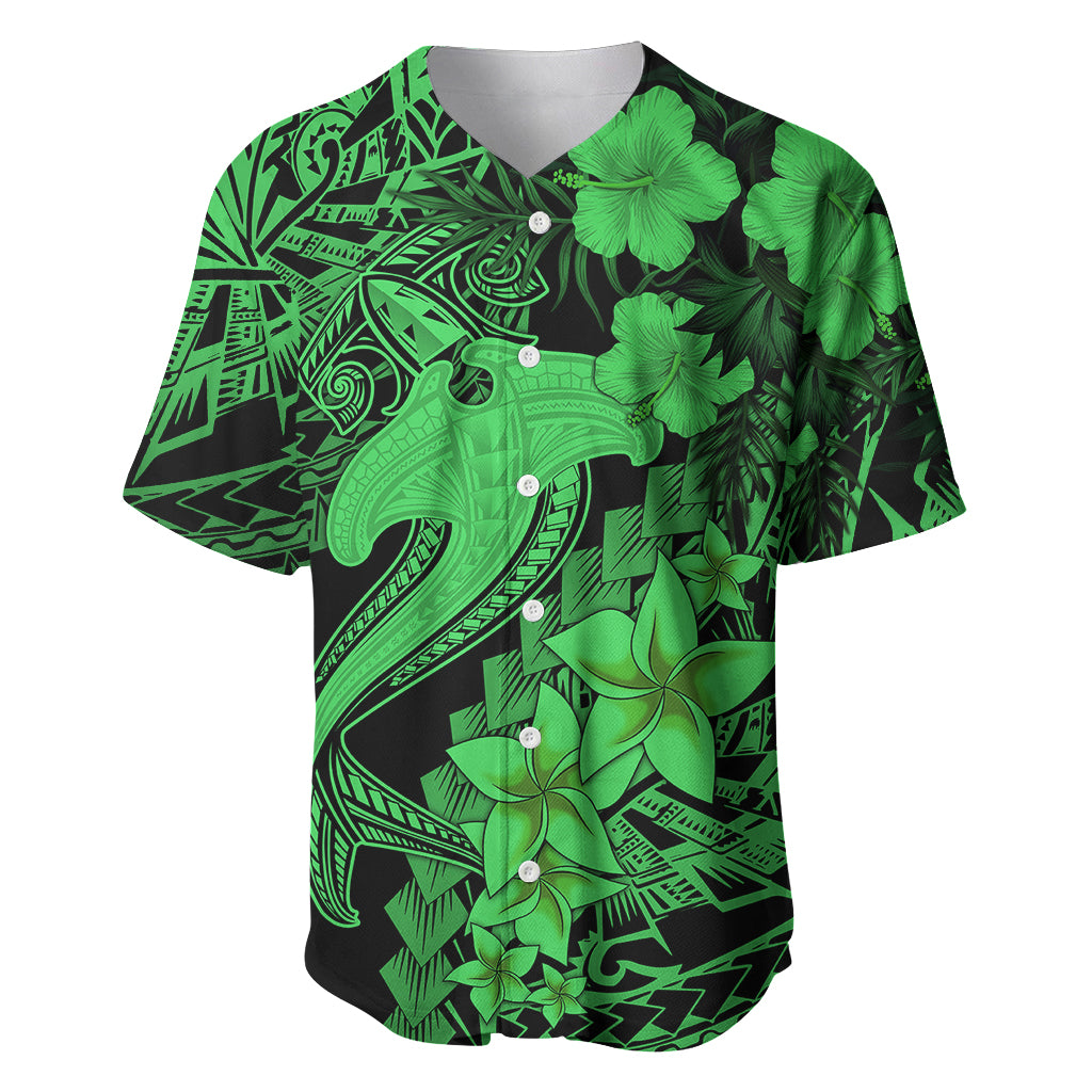 Aloha Hawaii Baseball Jersey Hammerhead Shark Tattoo Polynesian Summer - Green LT9 - Wonder Print Shop