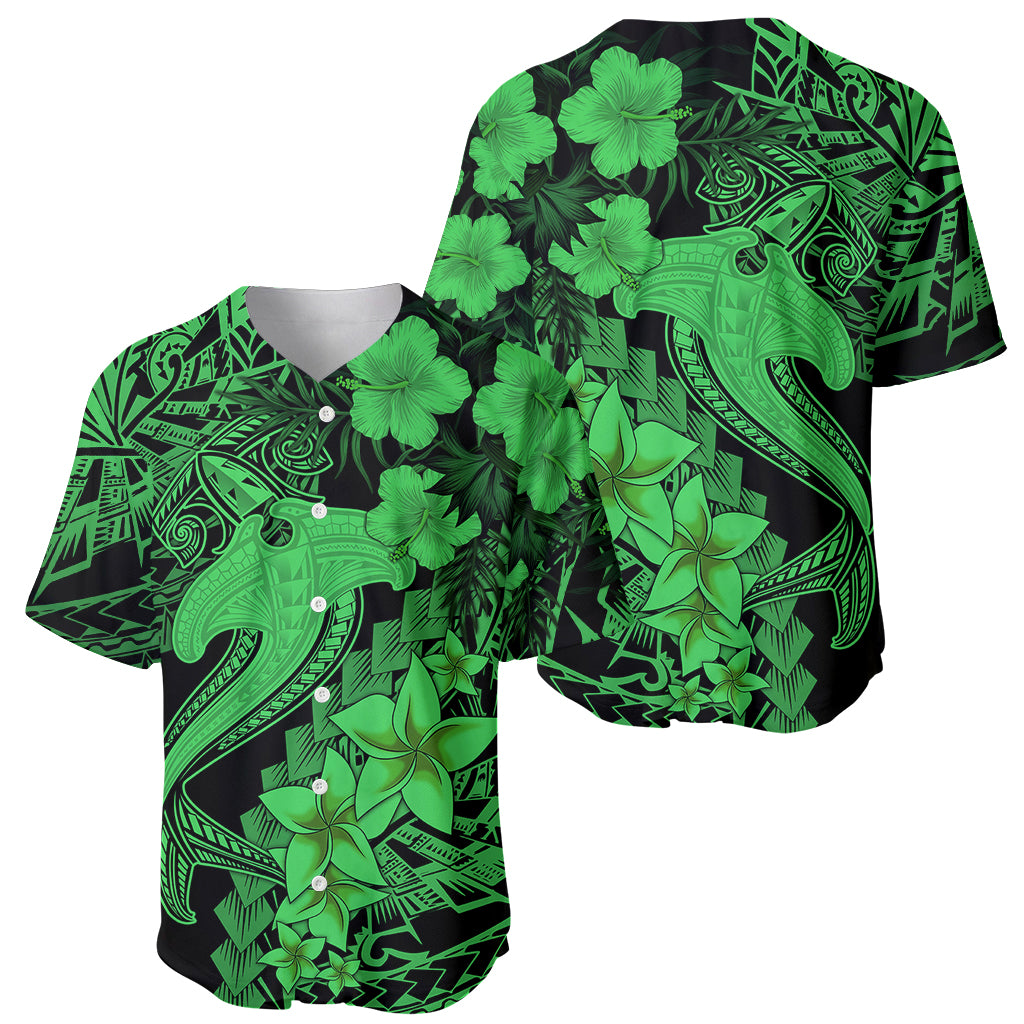 Aloha Hawaii Baseball Jersey Hammerhead Shark Tattoo Polynesian Summer - Green LT9 - Wonder Print Shop