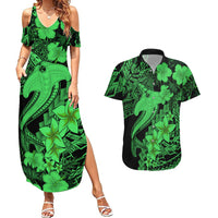 Aloha Hawaii Couples Matching Summer Maxi Dress and Hawaiian Shirt Hammerhead Shark Tattoo Polynesian Summer - Green LT9 - Wonder Print Shop