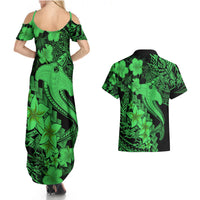 Aloha Hawaii Couples Matching Summer Maxi Dress and Hawaiian Shirt Hammerhead Shark Tattoo Polynesian Summer - Green LT9 - Wonder Print Shop
