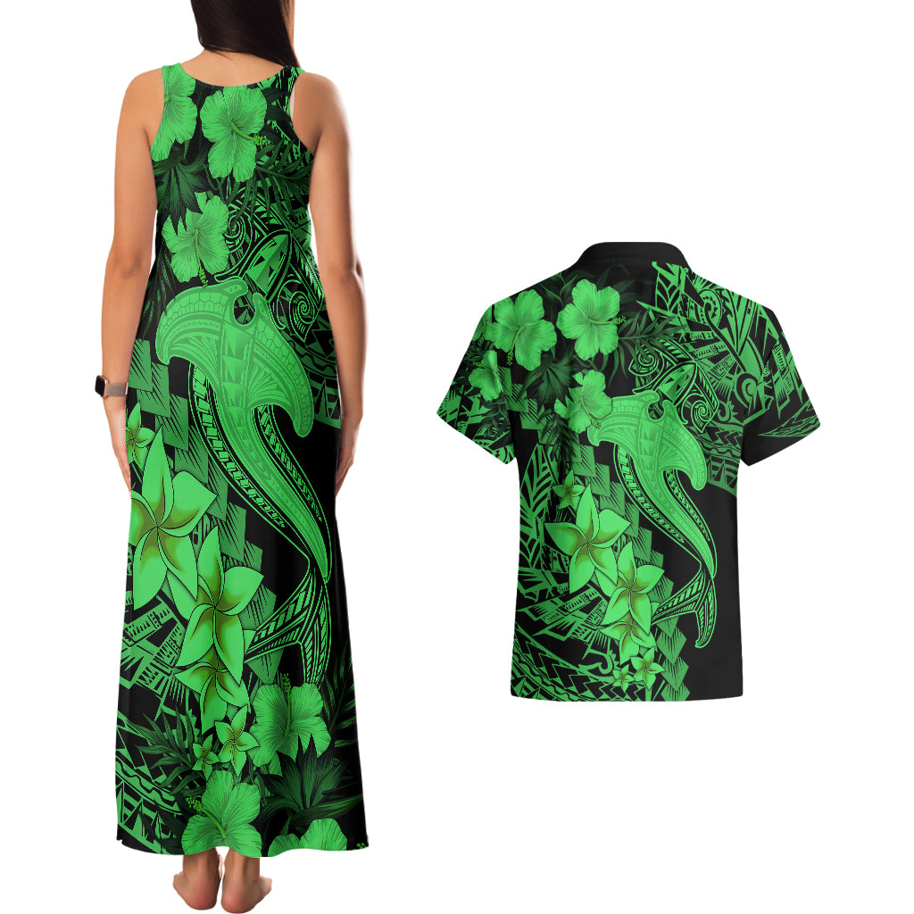Aloha Hawaii Couples Matching Tank Maxi Dress And Hawaiian Shirt Hammerhead Shark Tattoo Polynesian Summer - Green LT9 - Wonder Print Shop