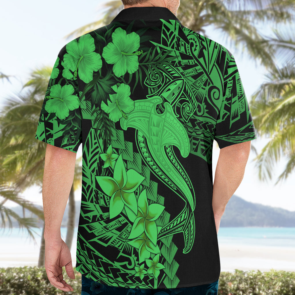 Aloha Hawaii Hawaiian Shirt Hammerhead Shark Tattoo Polynesian Summer - Green - Wonder Print Shop