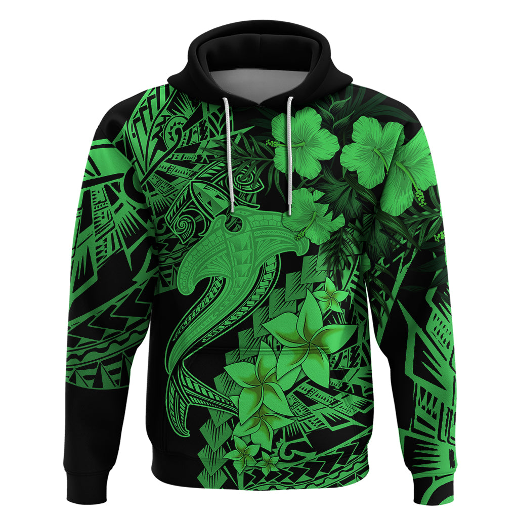 Aloha Hawaii Hoodie Hammerhead Shark Tattoo Polynesian Summer - Green - Wonder Print Shop