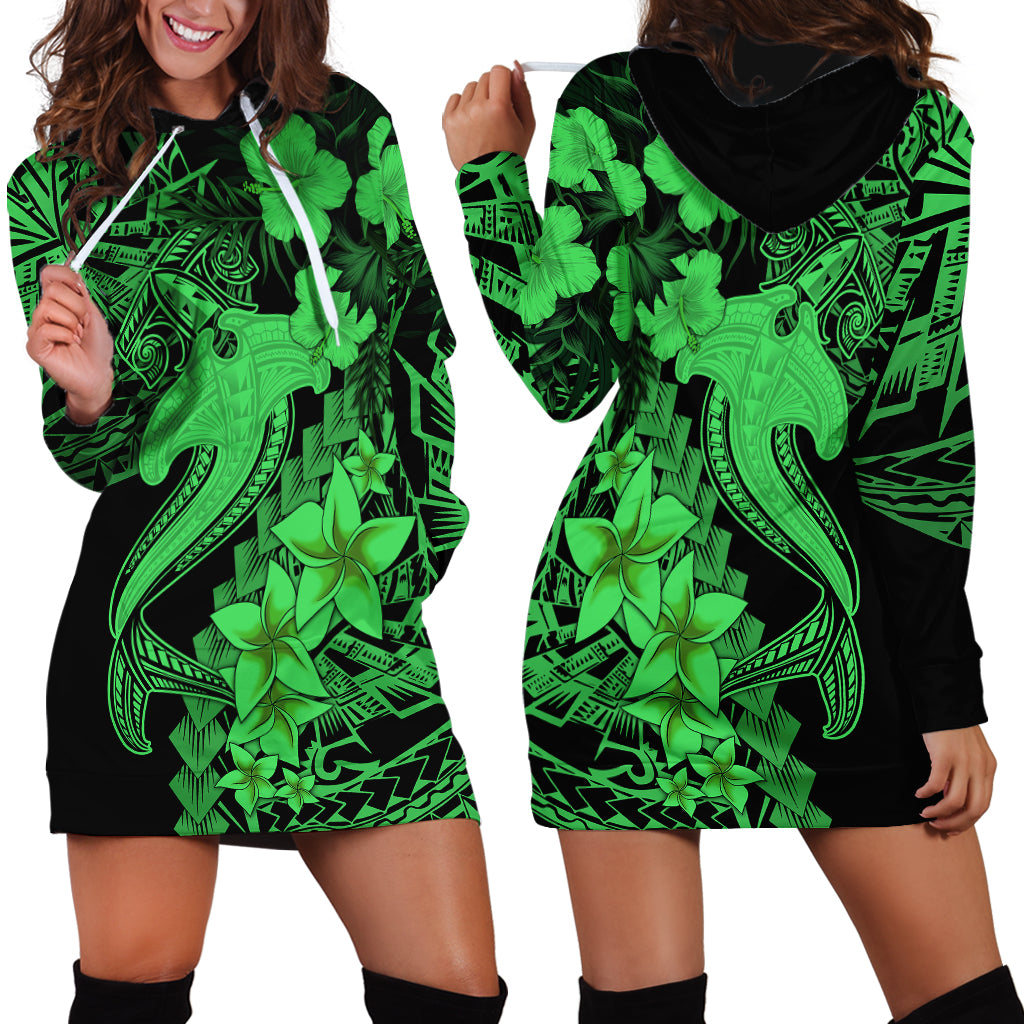 Aloha Hawaii Hoodie Dress Hammerhead Shark Tattoo Polynesian Summer - Green - Wonder Print Shop